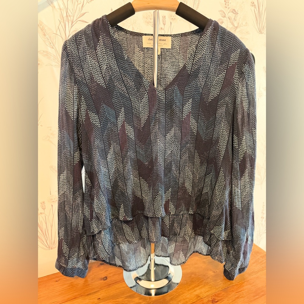 Anthropologie / Cloth & Stone Herringbone Patterned Blouse / Size S